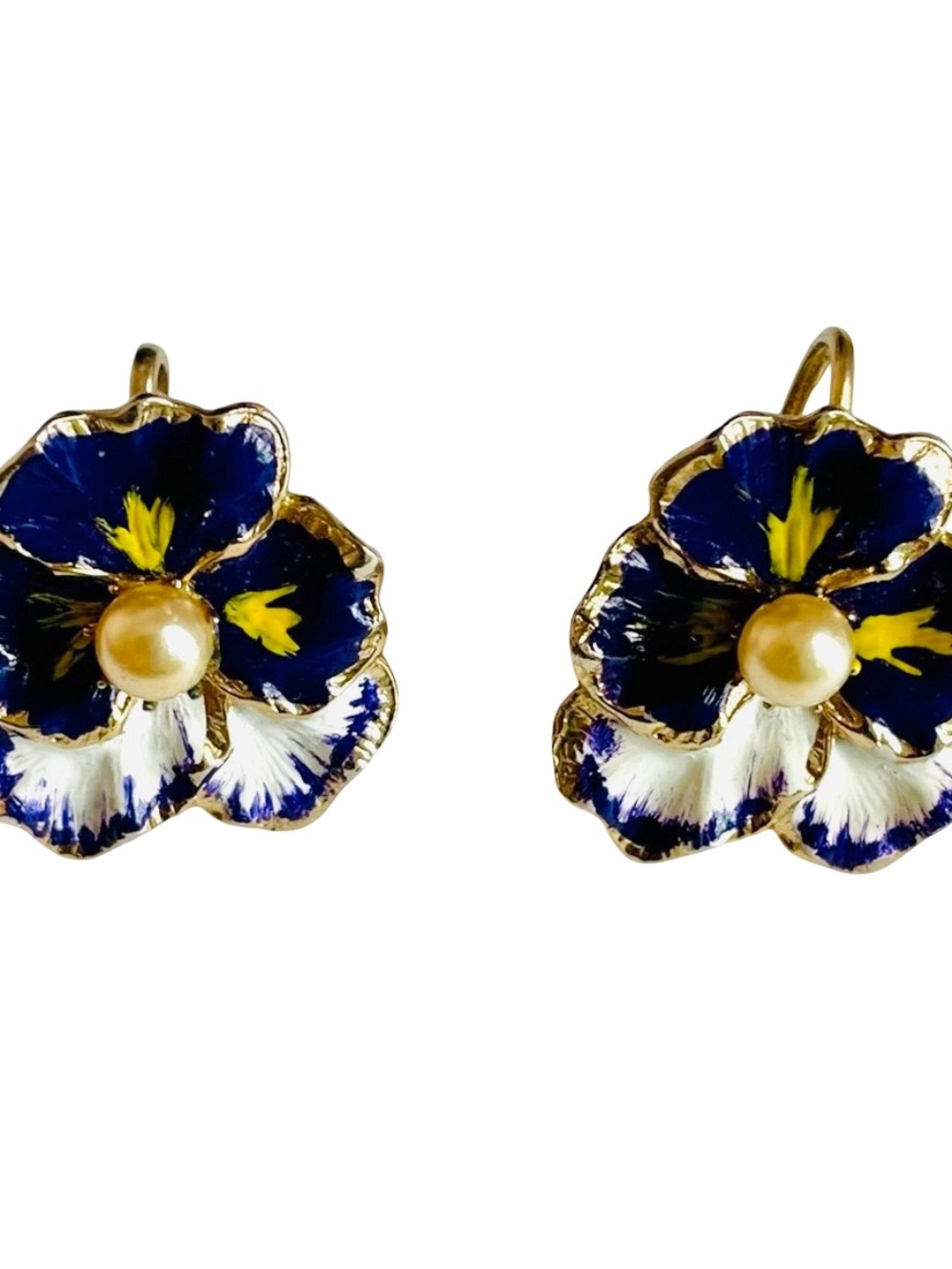 Vintage Coro Flower Screwback Earrings Enamel Goldtone And Faux Pearl